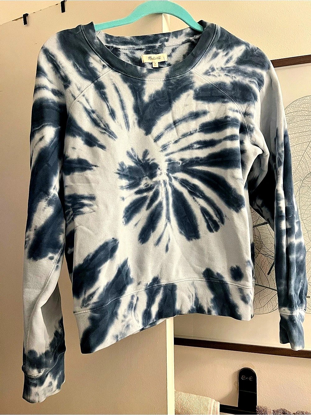 Madewell MWL Tie-Dye Oversized Raglan Sweatshirt Blue & White XS
